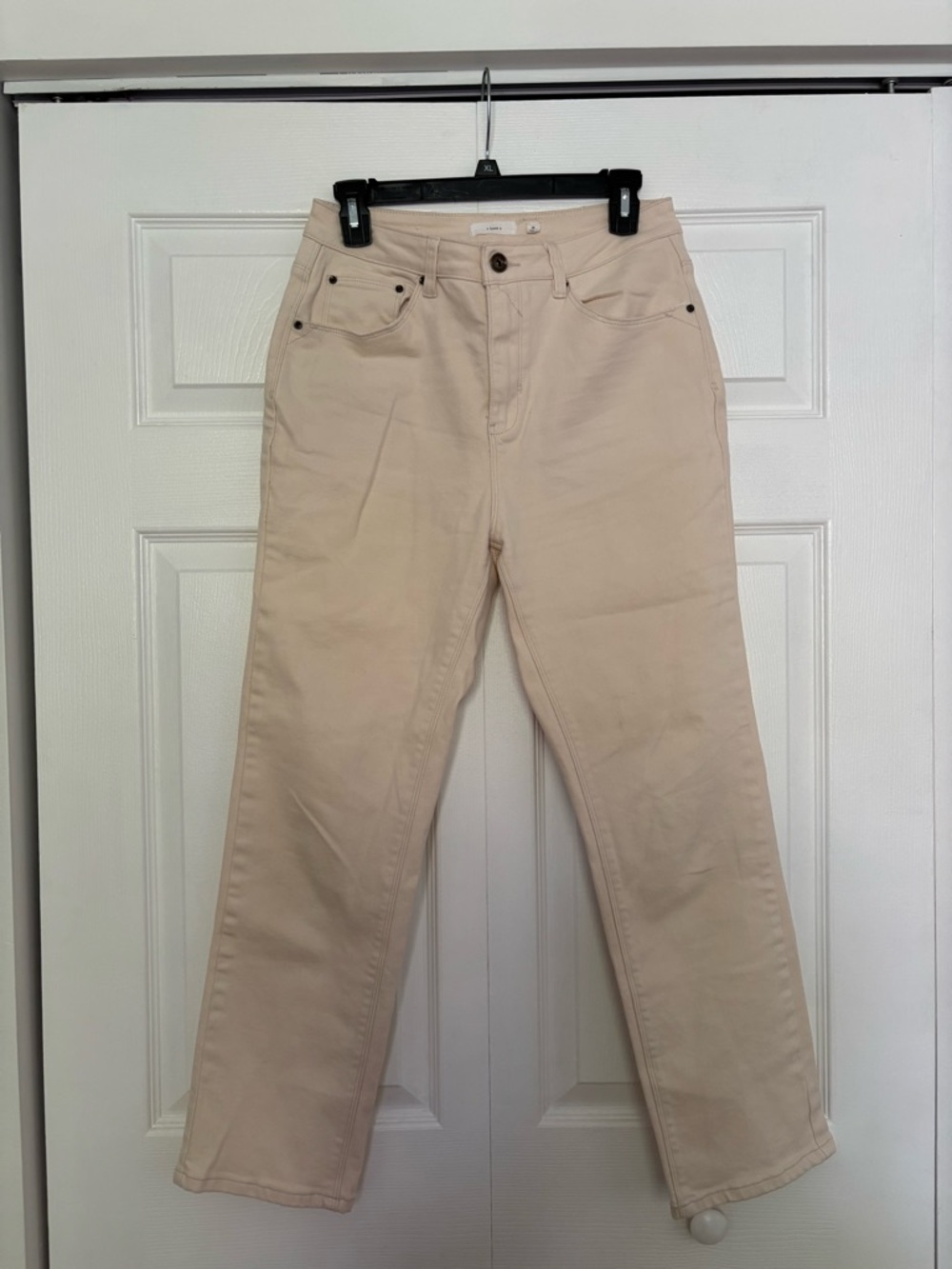 High-Rise Straight Jeans in Cream — Women’s Neutral Straight Leg